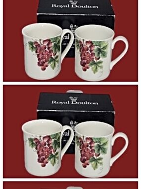 Set of 6 Royal Doulton Vintage Grape Mugs - Made in England In Original Boxes